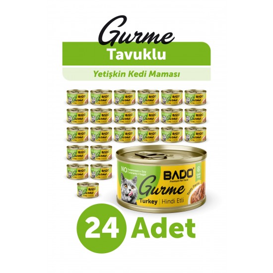 BADO GURME YAŞ YETİŞKİN KEDİ MAMASI HİNDİ ETLİ 85 GR 24 ADET BADO GURME YAŞ YETİŞKİN KEDİ MAMASI HİNDİ ETLİ 85 GR 24 ADET