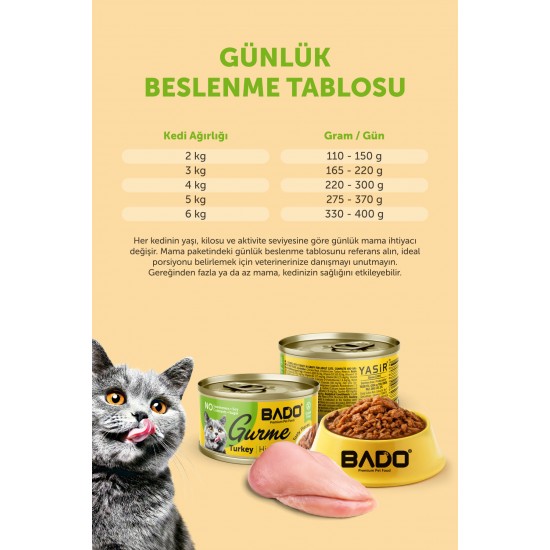 BADO GURME YAŞ YETİŞKİN KEDİ MAMASI HİNDİ ETLİ 85 GR 36 ADET BADO GURME YAŞ YETİŞKİN KEDİ MAMASI HİNDİ ETLİ 85 GR 36 ADET