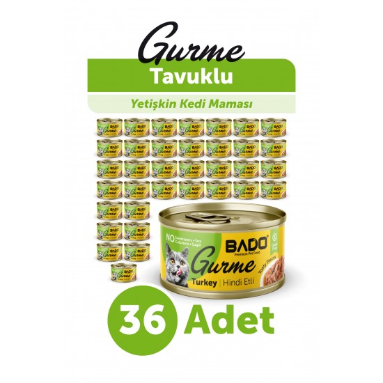 BADO GURME YAŞ YETİŞKİN KEDİ MAMASI HİNDİ ETLİ 85 GR 36 ADET BADO GURME YAŞ YETİŞKİN KEDİ MAMASI HİNDİ ETLİ 85 GR 36 ADET