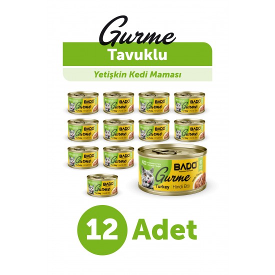 BADO GURME YAŞ YETİŞKİN KEDİ MAMASI HİNDİ ETLİ 85 GR 12 ADET