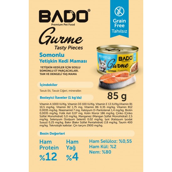 BADO GURME YAŞ YETİŞKİN KEDİ MAMASI SOMONLU 85 GR 6 ADET