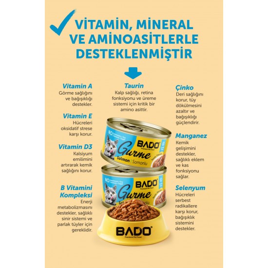 BADO GURME YAŞ YETİŞKİN KEDİ MAMASI SOMONLU 85 GR 36 ADET BADO GURME YAŞ YETİŞKİN KEDİ MAMASI SOMONLU 85 GR 36 ADET