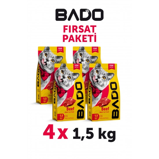 Bado Yetişkin Kedi Maması Etli Biftekli 1,5 Kg 4'lü Bado Yetişkin Kedi Maması Etli Biftekli 1,5 Kg 4'lü
