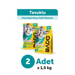 Bado Kısırlaştırılmış Yetişkin Kedi Maması Tavuk Etli 1,5 Kg 2'li