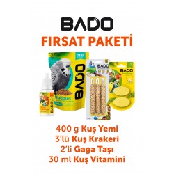 Bado Kuş Tanışma Paketi 4lü(Yem+Vitamin+Kraker+Gaga Taşı)