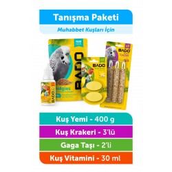 Bado Kuş Tanışma Paketi 4lü(Yem+Vitamin+Kraker+Gaga Taşı)