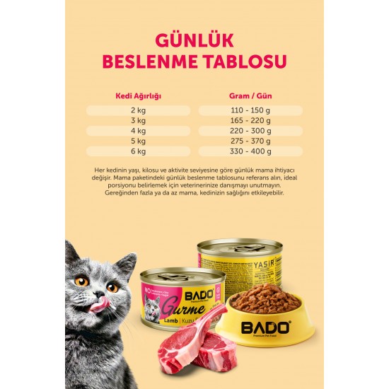 BADO GURME YAŞ YETİŞKİN KEDİ MAMASI KUZU ETLİ 85 GR 24 ADET BADO GURME YAŞ YETİŞKİN KEDİ MAMASI KUZU ETLİ 85 GR 24 ADET
