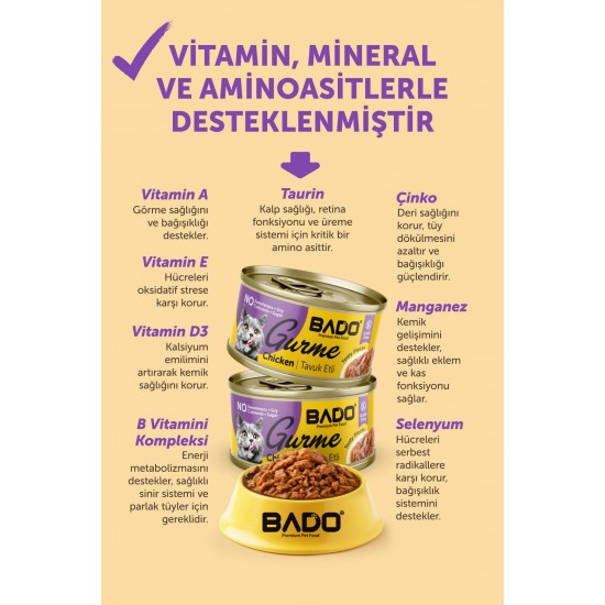 BADO GURME YAŞ YETİŞKİN KEDİ MAMASI TAVUKLU 85 GR 