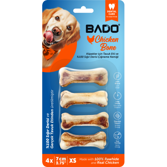 Bado Tavuk Çiğneme Kemiği 7 Cm 4Lü Bado Tavuk Çiğneme Kemiği 7 Cm 4Lü