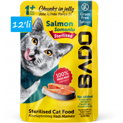 Bado Kısırlaştırılmış Yetişkin Yaş Kedi Maması Somonlu 85Gr 12'li