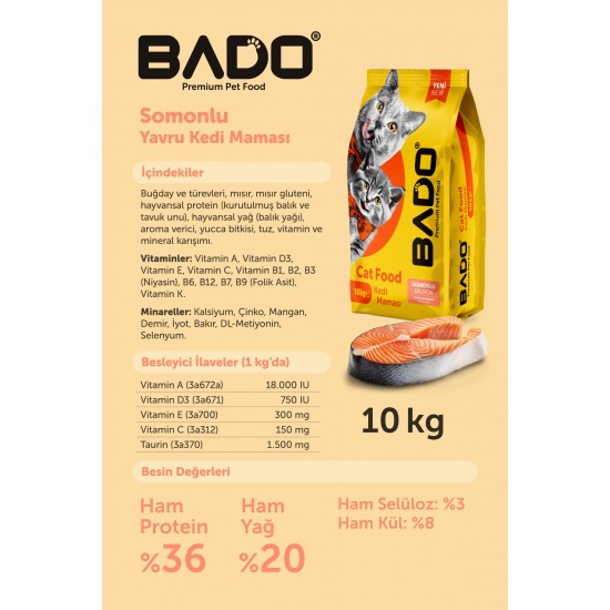Bado Yavru Kedi Maması Somonlu 10 Kg Bado Yavru Kedi Maması Somonlu 10 Kg