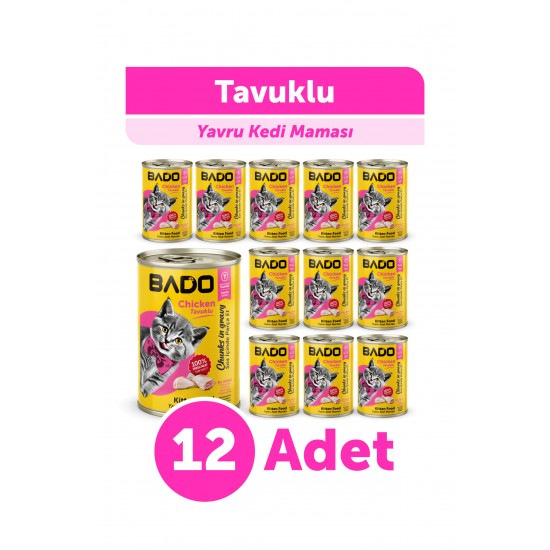 Bado Yavru Kedi Yaş Maması Tavuk Etli 400GR 12Li Bado Yavru Kedi Yaş Maması Tavuk Etli 400GR 12Li