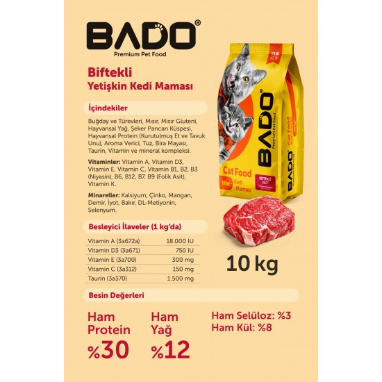 Bado Yetişkin Kedi Maması Etli 10 Kg Bado Yetişkin Kedi Maması Etli 10 Kg