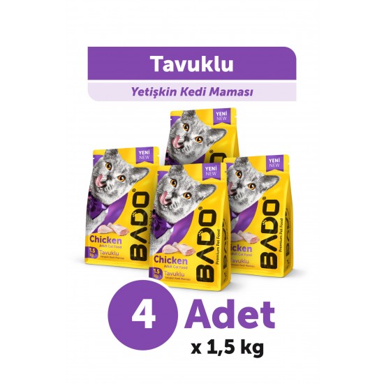 Bado Yetişkin Kedi Maması Tavuk Etli 1,5 Kg 4'lü
