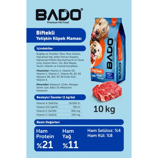 Bado Yetişkin Köpek Maması Biftekli 10 Kg Bado Yetişkin Köpek Maması Biftekli 10 Kg