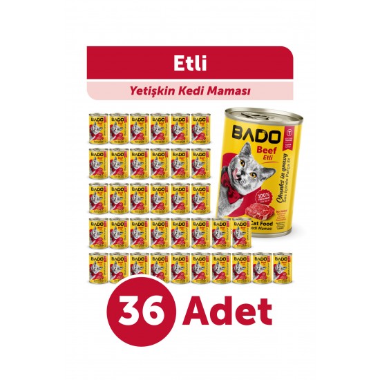 Bado Yetişkin Yaş Kedi Maması Etli Biftekli 400Gr 36'lı