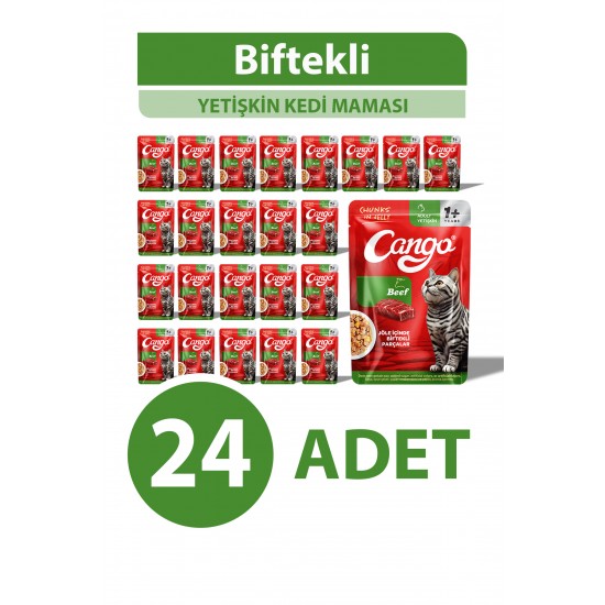 Cango Yaş Yetişkin Kedi Maması Etli Biftekli 80 GR 24 Adet