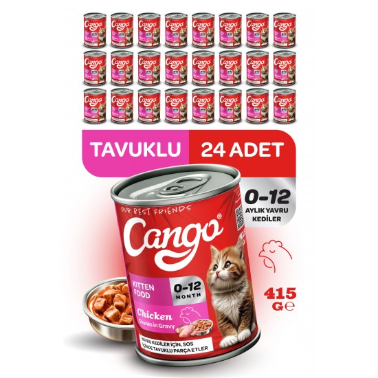 Cango Yavru Yaş Kedi Maması Tavuklu 415Gr 24Lü