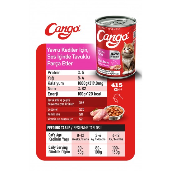 Cango Yavru Yaş Kedi Maması Tavuklu 415Gr 36Lı