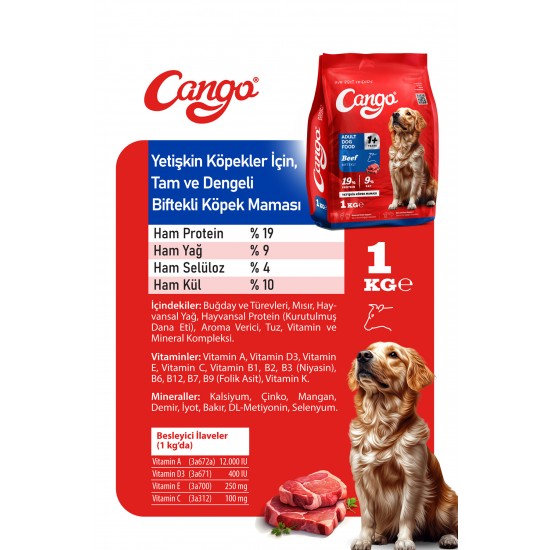 Cango Yetişkin Köpek Maması Etli (Biftekli) 1KG Cango Yetişkin Köpek Maması Etli (Biftekli) 1KG