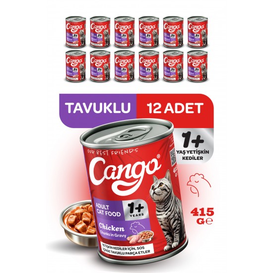Cango Yetişkin Yaş Kedi Maması Tavuklu 415Gr 12Li