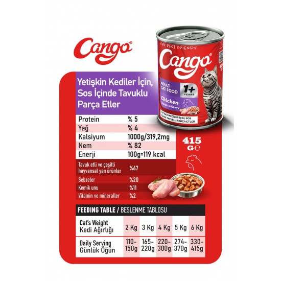 Cango Yetişkin Yaş Kedi Maması Tavuklu 415Gr 12Li