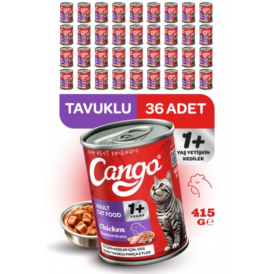 Cango Yetişkin Yaş Kedi Maması Tavuklu 415Gr 36Lı Cango Yetişkin Yaş Kedi Maması Tavuklu 415Gr 36Lı