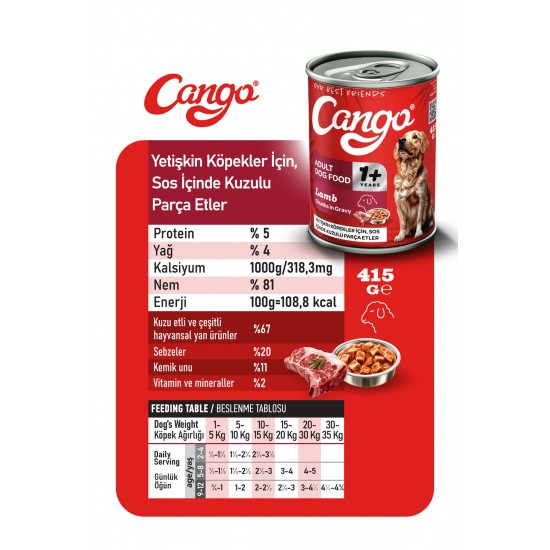 Cango Yetişkin Yaş Köpek Maması Kuzu Etli 415Gr 6Lı Cango Yetişkin Yaş Köpek Maması Kuzu Etli 415Gr 6Lı