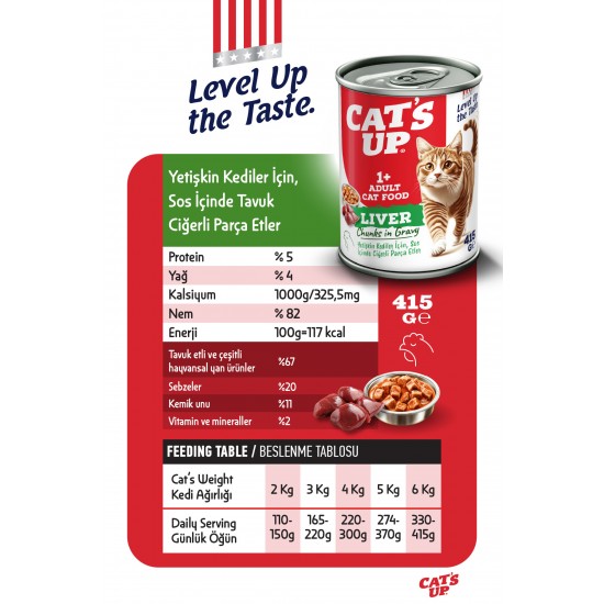 Cats Up Yaş Yetişkin Kedi Maması Ciğerli 415gr 6Lı Cats Up Yaş Yetişkin Kedi Maması Ciğerli 415gr 6Lı