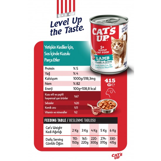 Cats Up Yaş Yetişkin Kedi Maması Kuzu Etli 415gr 12Li Cats Up Yaş Yetişkin Kedi Maması Kuzu Etli 415gr 12Li