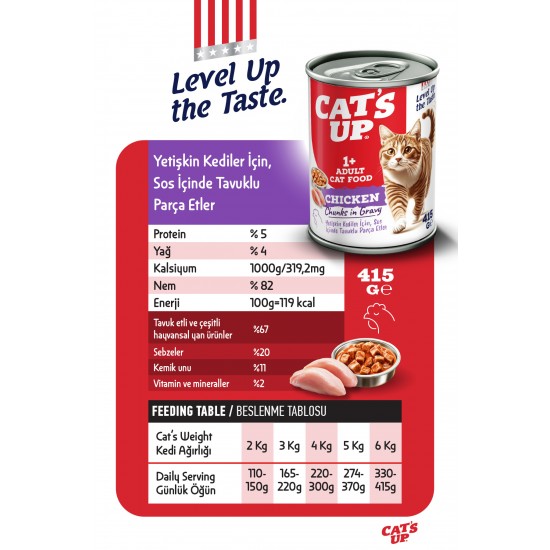 Cats Up Yaş Yetişkin Kedi Maması Tavuklu 415gr 6Lı