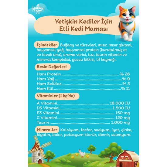 Happy Farm Etli Kedi Maması 15Kg