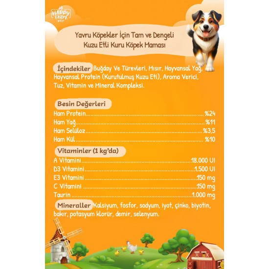 Happy Farm Yavru Köpek Maması Puppy Kuzu Etli 15 KG