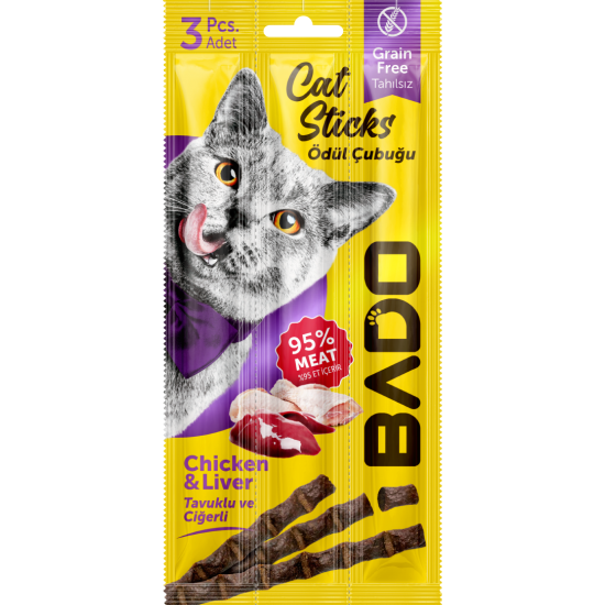 Bado Kedi Ödül Çubuğu Tavuk ve Ciğerli 3x5gr Bado Kedi Ödül Çubuğu Tavuk ve Ciğerli 3x5gr