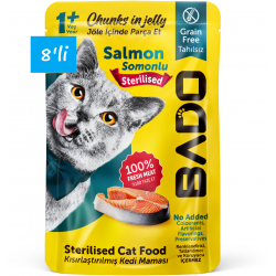 Bado Kısırlaştırılmış Yetişkin Yaş Kedi Maması Somonlu 85Gr 8'li