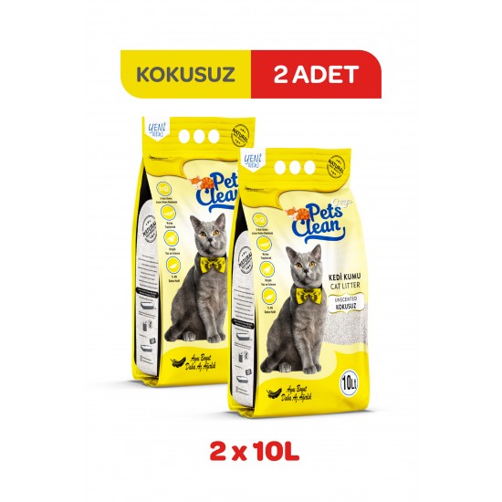 Pets Clean Kedİ Kumu Natural (Kokusuz) 10Lt 2Li