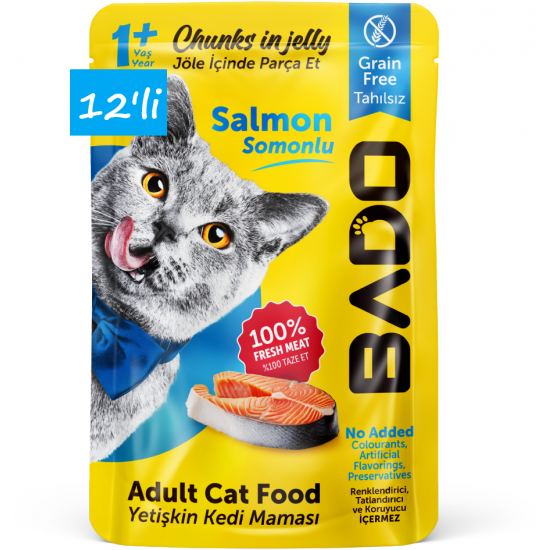 Bado Yetişkin Yaş Kedi Maması Somonlu 85Gr 12'li Bado Yetişkin Yaş Kedi Maması Somonlu 85Gr 12'li